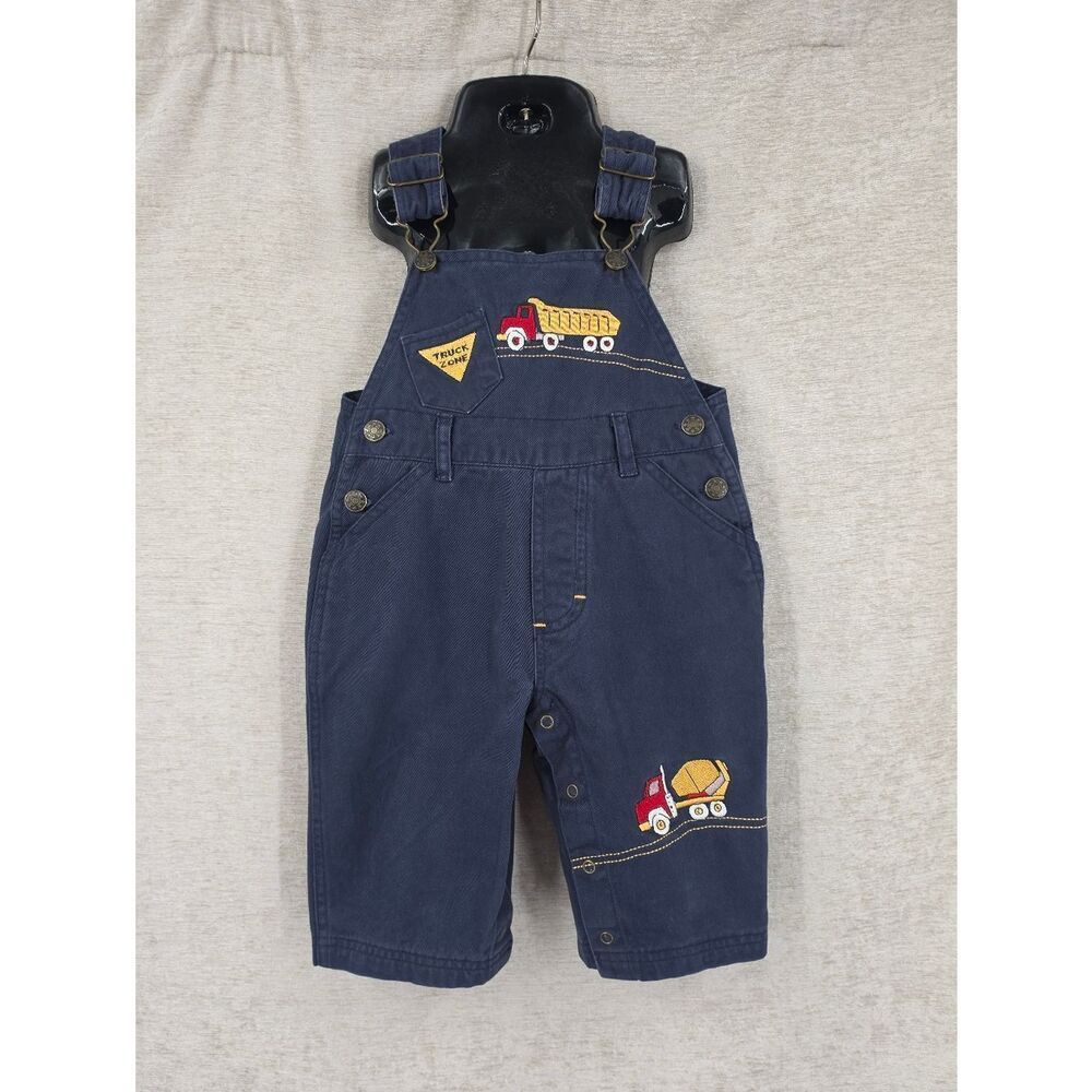 Y2K Navy Infant Dump  Truck Embroidered Overalls Cotton